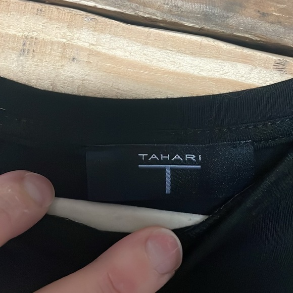 T Tahari size medium black ruffle short sleeve soft and stretchy blouse top - Picture 4 of 8